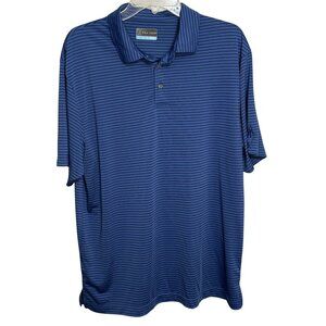 PGA Tour Mens Stretch Short Sleeve‎ Royal Blue Striped Golf Polo - Size Large